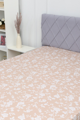 Простыня на резинке поплин Цветочный рай-компаньон кофейный